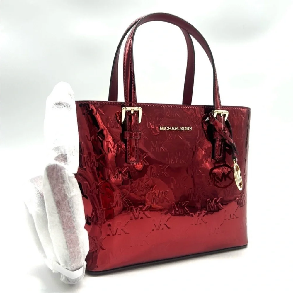 Michael Kors Jet Set Travel Extra-Small Logo Top-Zip Tote Bag Cherry